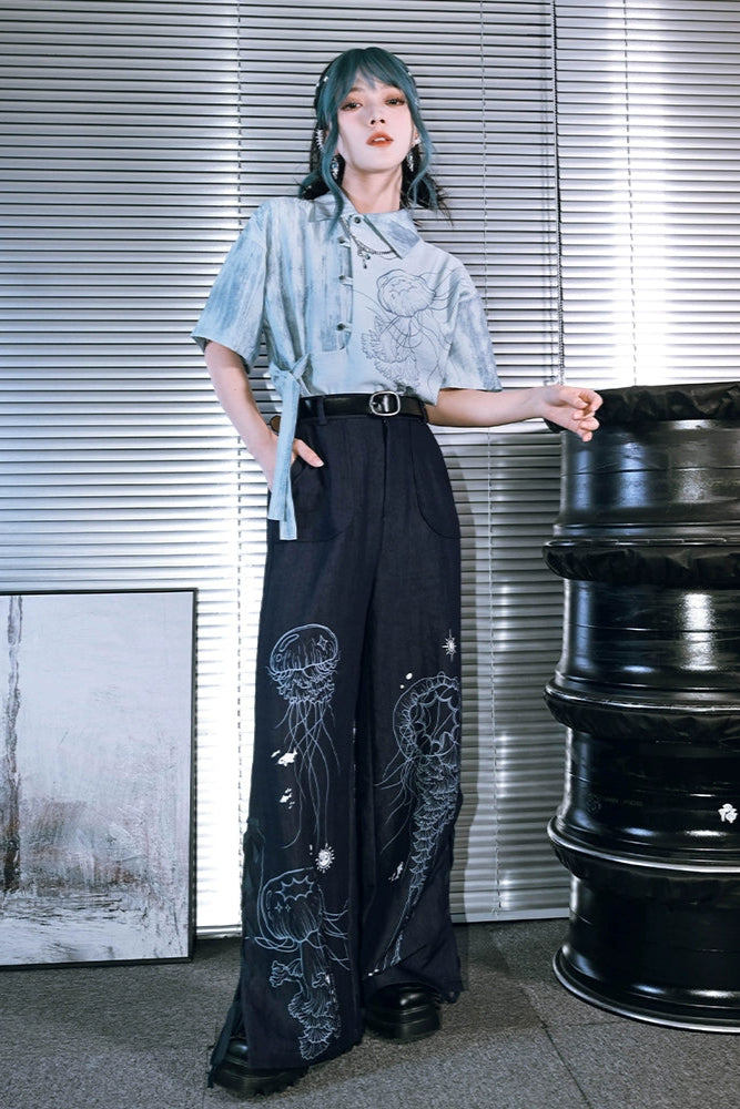 アシメアイスブルーデザイントップス