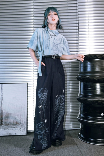 アシメアイスブルーデザイントップス