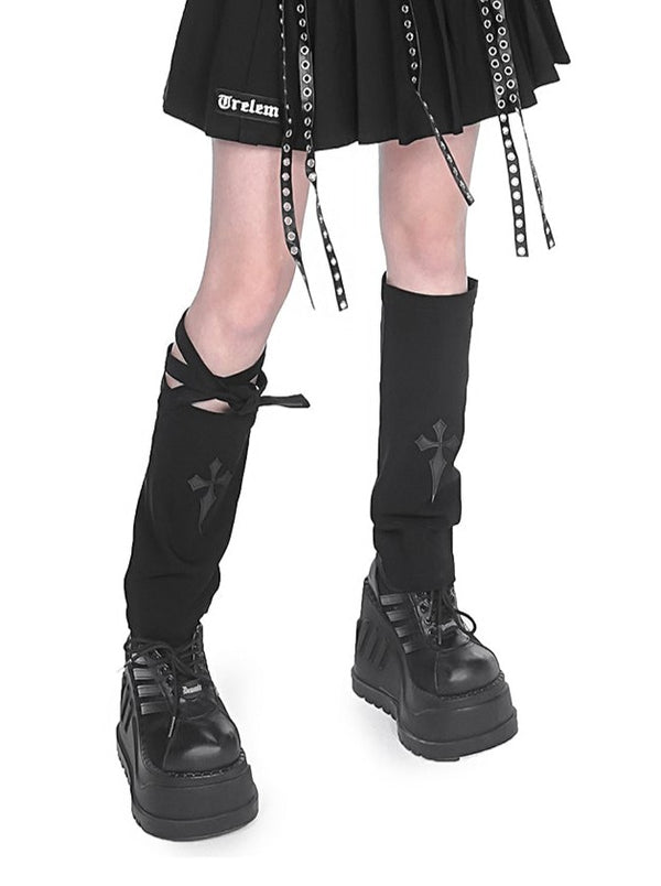 Checked Black Wrap Cross Asymmetrical Leg Warmers