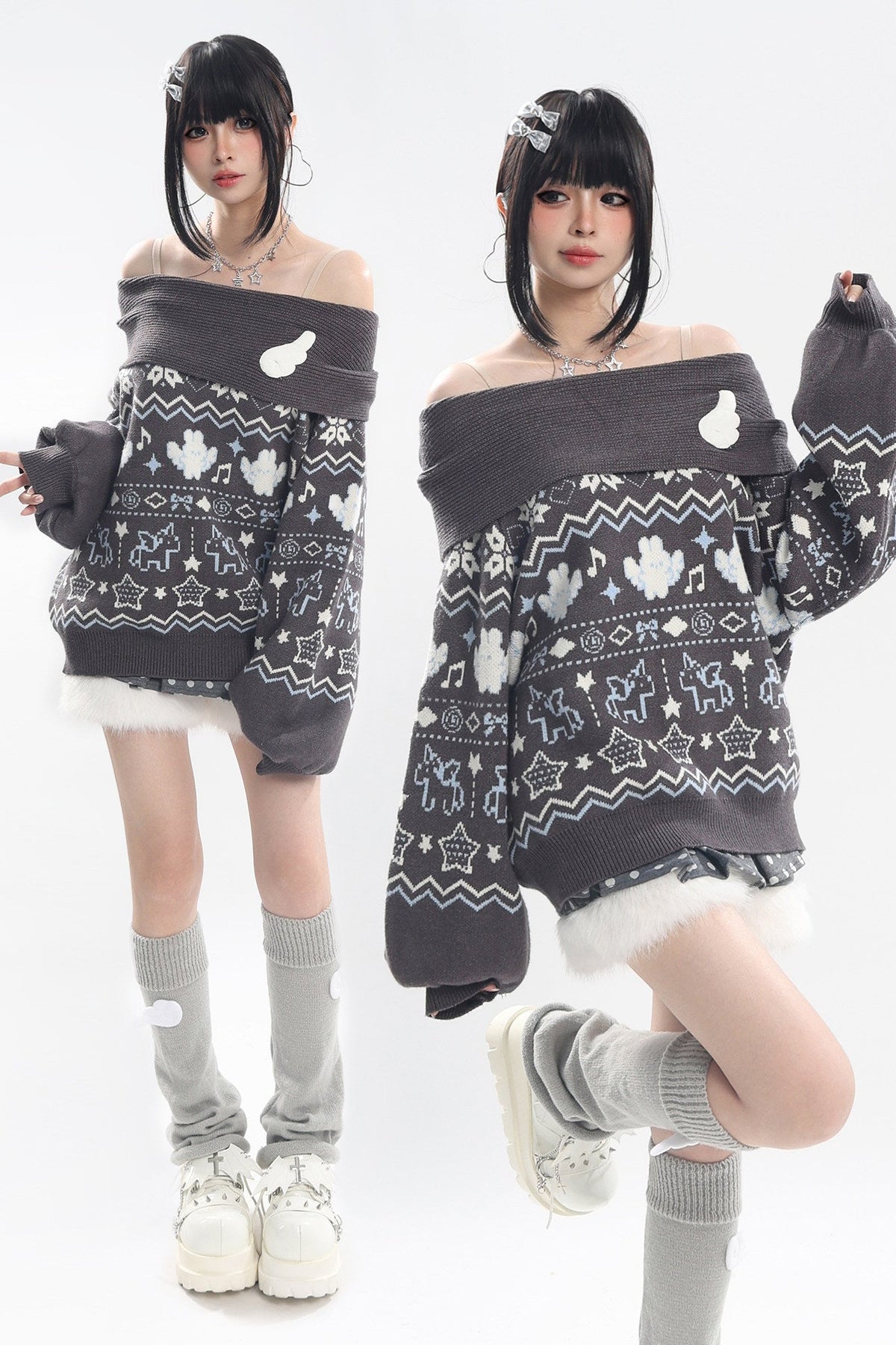 Fair Isle Off-Shoulder Sweater