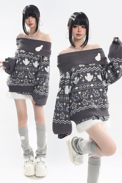 Fair Isle Off-Shoulder Sweater