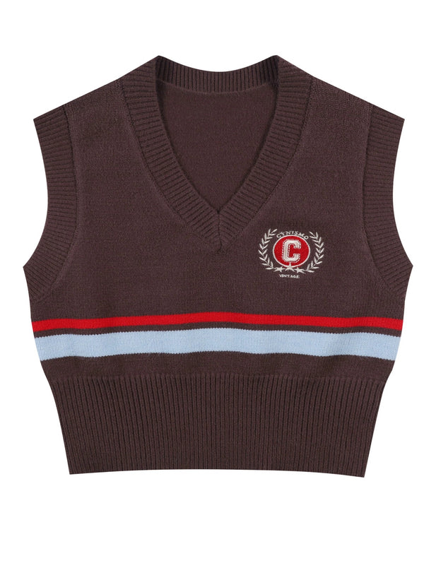 Trendy brand retro college style knit vest