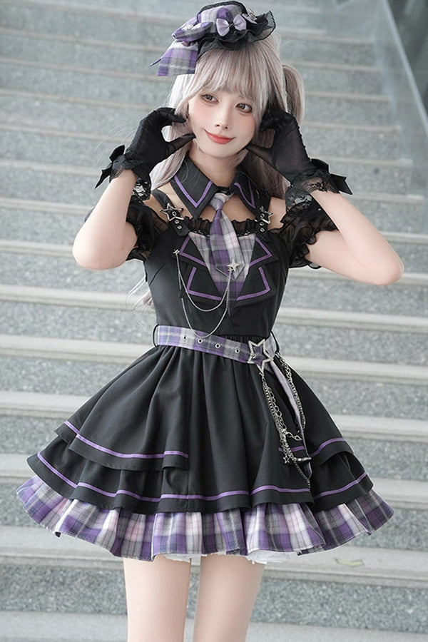 ダークアイドルチェックロリータドレス+レッグウォーマー