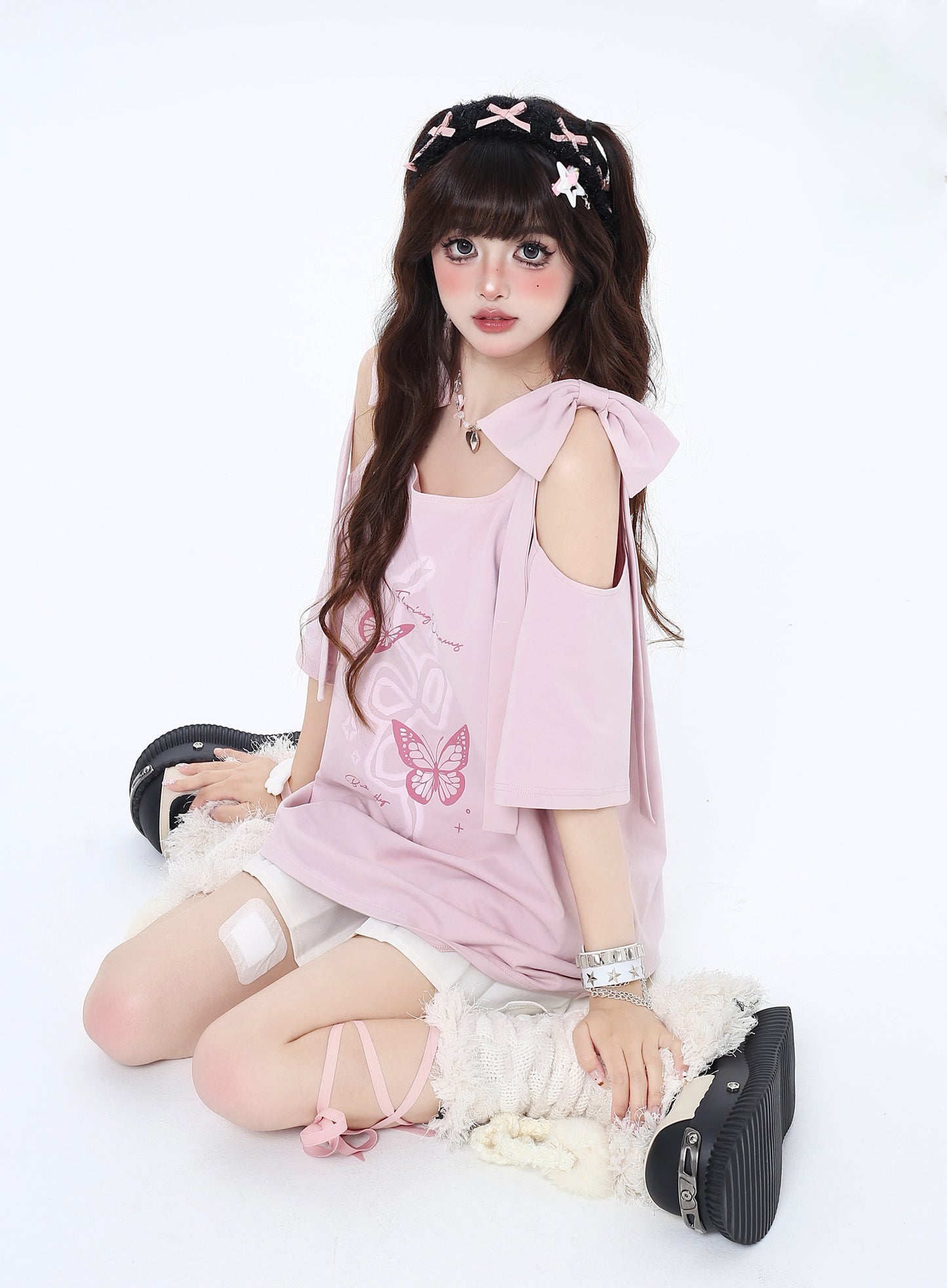 Butterfly Ribbon Shoulder Loose Top