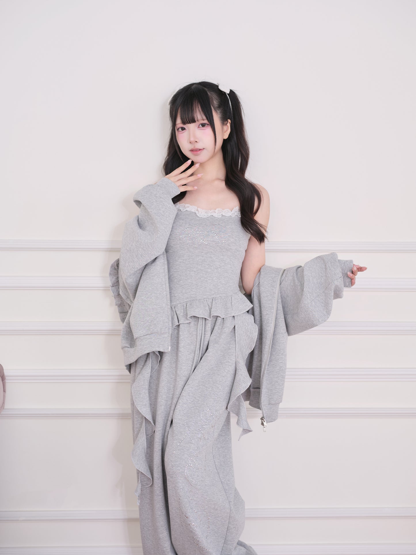 Lace Subculture Hooded Sweatshirt + Camisole + Shorts + Long Pants