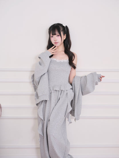 Lace Subculture Hooded Sweatshirt + Camisole + Shorts + Long Pants