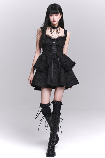 Gothic Style Neck Short Top + Suspender Dress