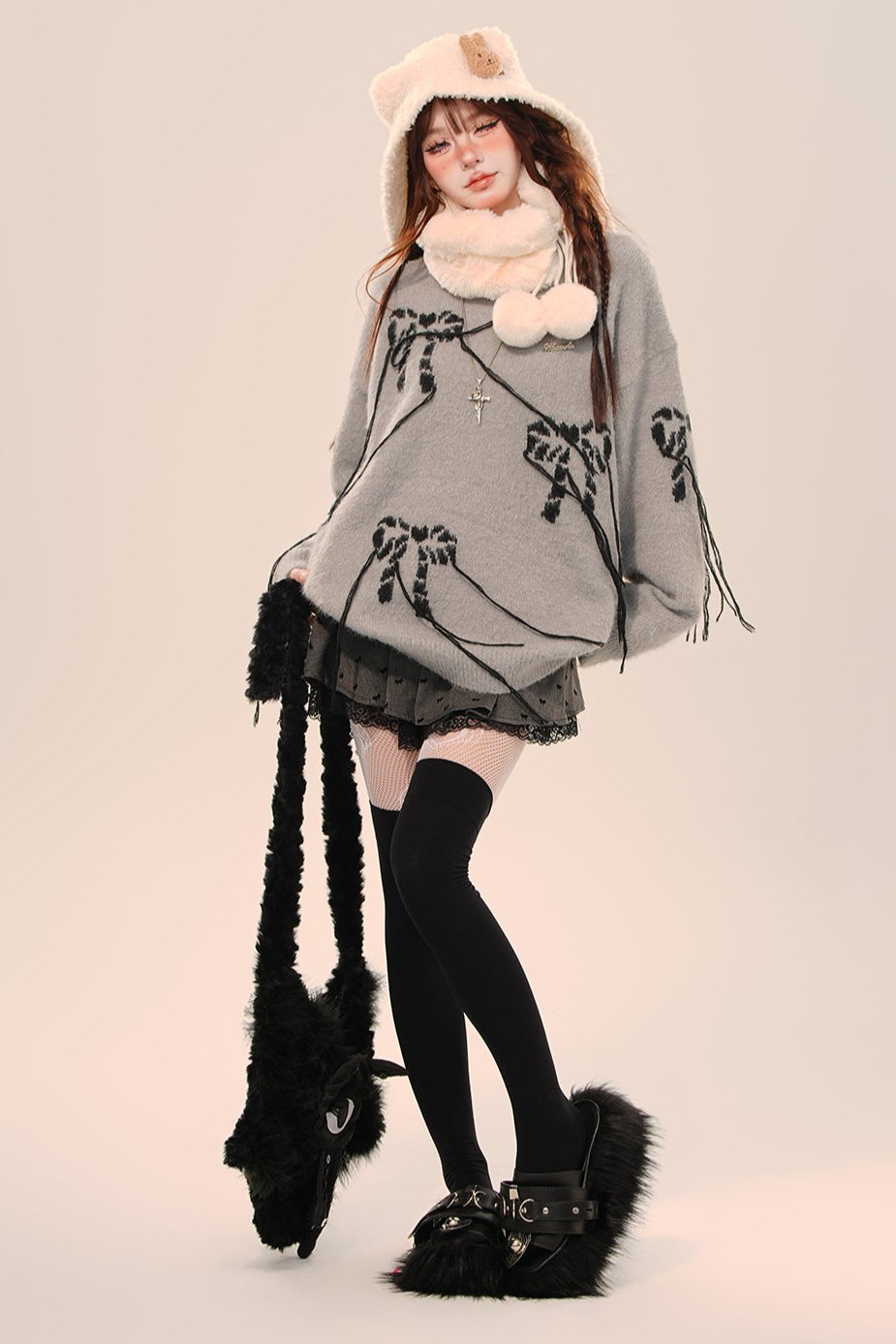 Gray Corien Bows Rim Loos Sweater