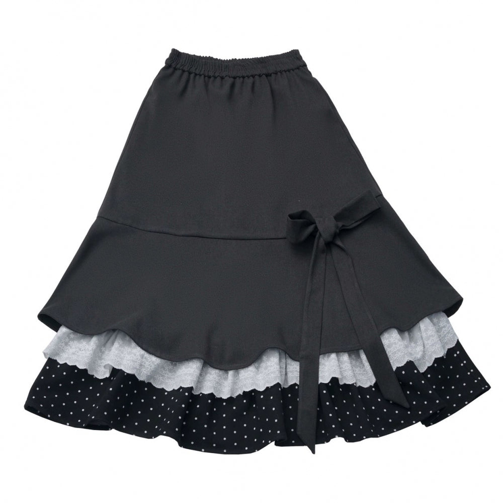 ポルカドットウィンターフリースジャケット+ベスト+トップス+スカートスカーフ