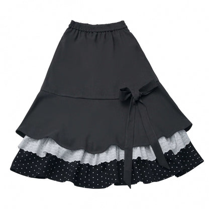 ポルカドットウィンターフリースジャケット+ベスト+トップス+スカートスカーフ