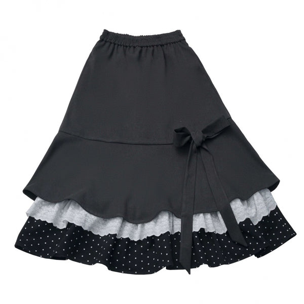 ポルカドットウィンターフリースジャケット+ベスト+トップス+スカートスカーフ