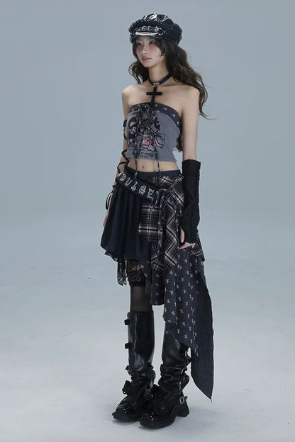 チェックパッチワークアシメスカート