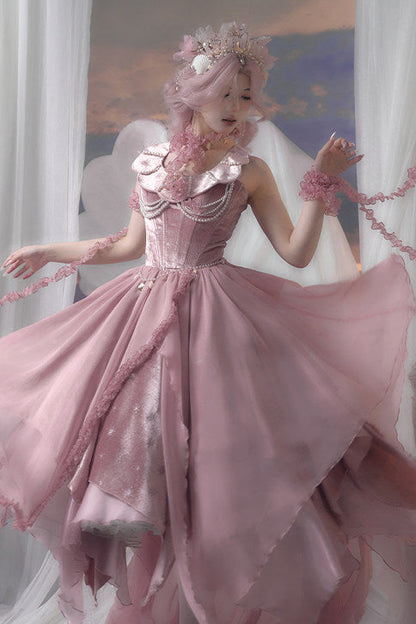 [Reservierungsschluss 1. Juni] Dunkelblau/Pink/Dunkelpetrol Atlantis Dark-Fantasy-Lolita Sternen-Korsett asymmetrisches Bustier-JKS-Kleid