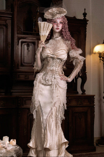 フレンチロココサテンロングマーメイドスカート