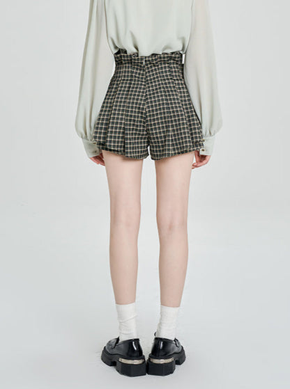 French Green Check Bow Shorts