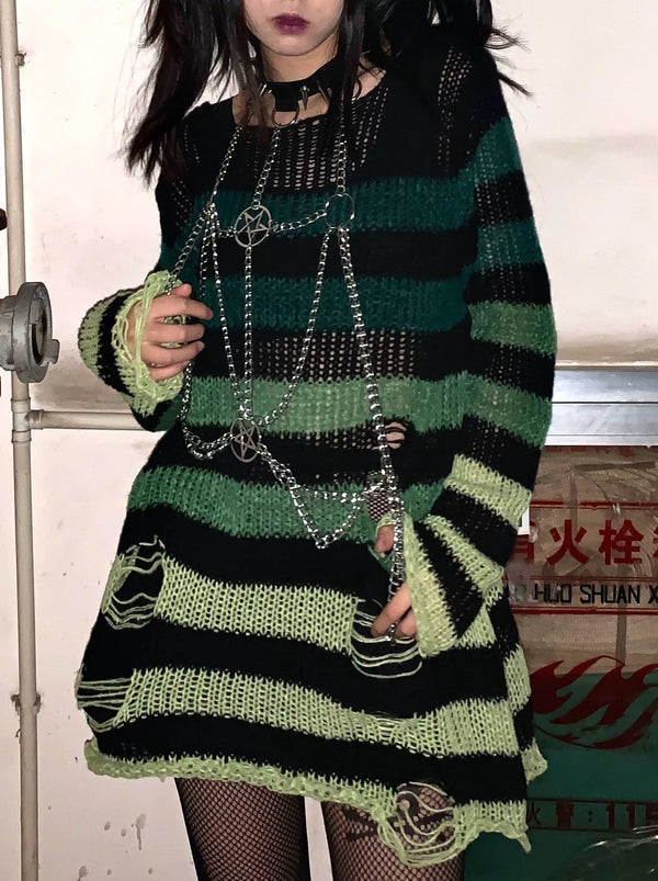 Dark Subculture Loose Stripe Gradient Knit Sweater