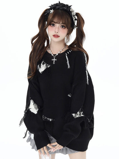 Ripped Design Loose Pullover Knit Sweater