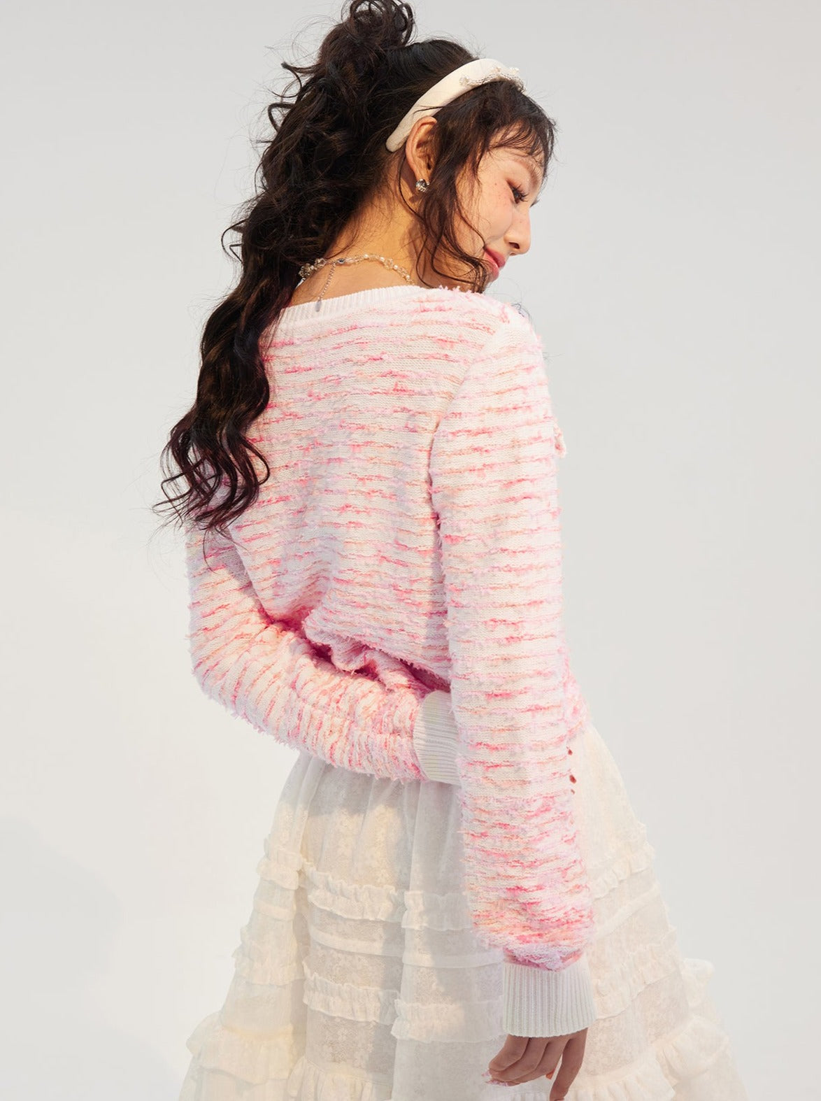 Gradient Pink Knit Cardigan