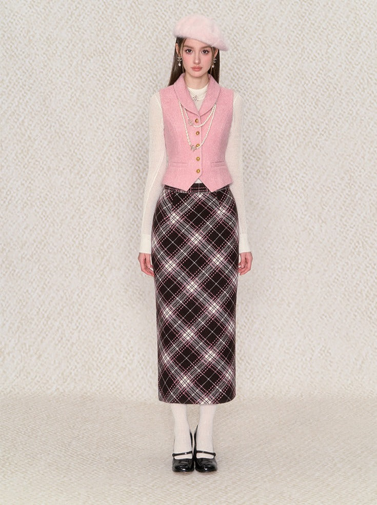 Argyle Check Short Jacket + High High Waist Skirt + Best [예약 제품]