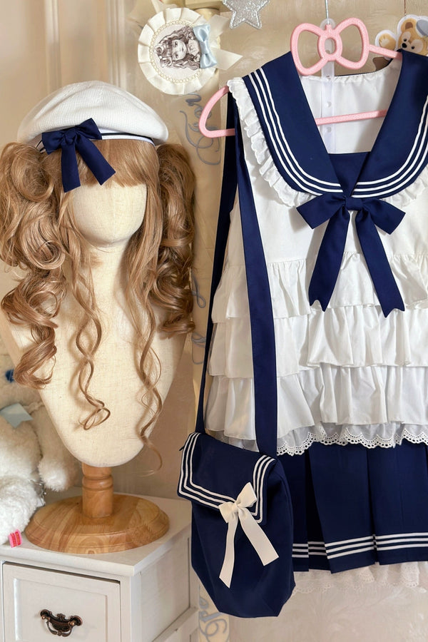 セーラーリボンマリントップス+プリーツレイヤードスカート
