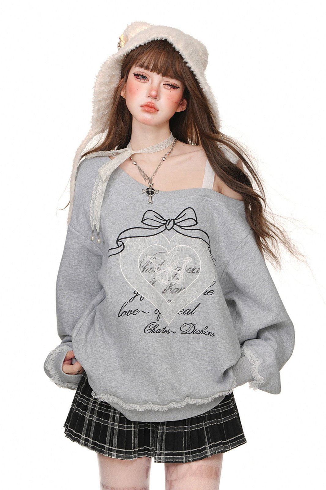 Lazy Korean Lace Sweatshirt