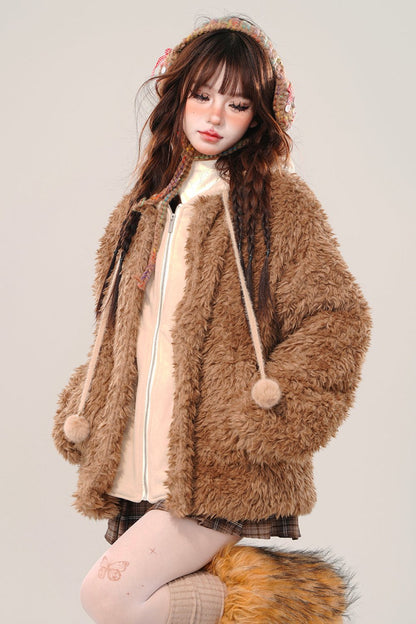 Loose fit lamb wool coat