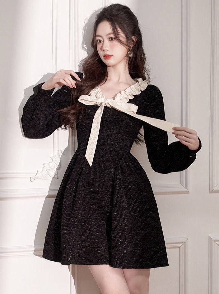 Ruffle V-Neck Ribbon Sweet Chic Dress – Belchic