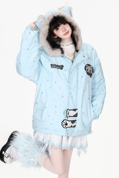 Printed Bear Cat Ear Cotton Jacket