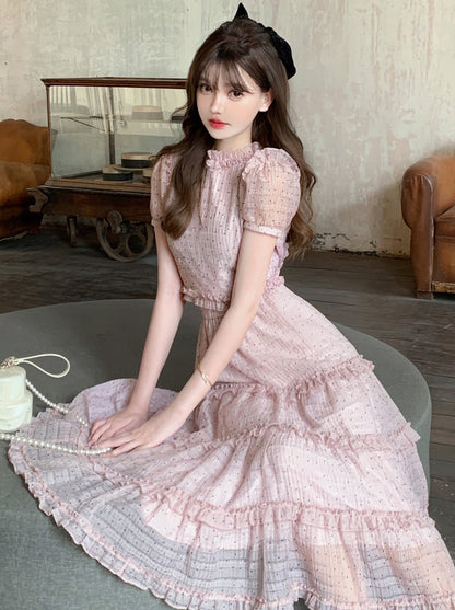 [Reservations] Dusty Pink Ruffle Top + Pink Tender Cake Long Skirt