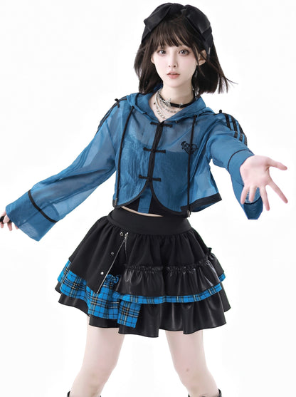 Buckle Design Saber Blue China Top + Camisole + Inner Pants Tutu Skirt