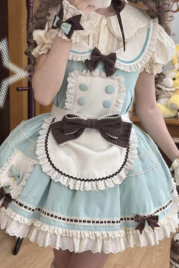 【Pre-order item】Chocolate Mint Sailor Collar Girly Maid Dress + Cake Hat