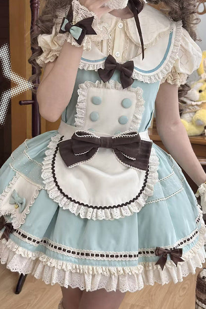 【Pre-order item】Chocolate Mint Sailor Collar Girly Maid Dress + Cake Hat