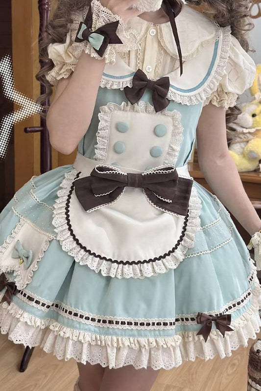 【Pre-order item】Chocolate Mint Sailor Collar Girly Maid Dress + Cake Hat