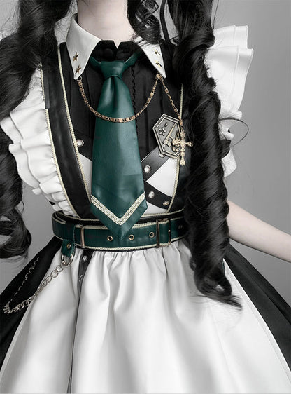 Schwarz-grünes Militär-Maid-Lolita-Kleid Komplettset