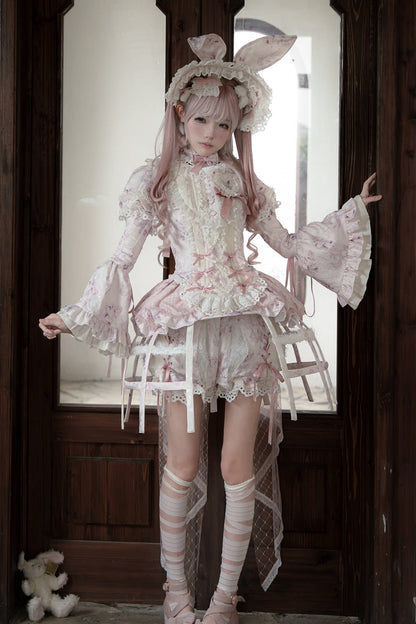 [Date limite de précommande : 6 octobre] Pink Castle Bunny ensemble poupée romantique avec haut corset à manches bouffantes en dentelle + short + surjupe à volants + surjupe cage à oiseaux Set 1/2/3