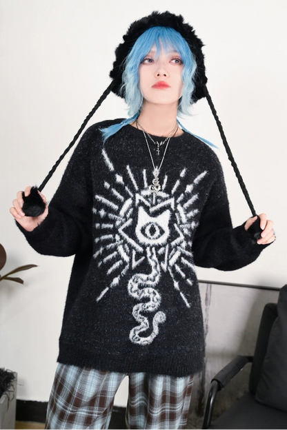 Weird House "Meow Meow Snake" black sweater loose and lazy girl autumn and winter imitation mink fur new Chinese jacquard top