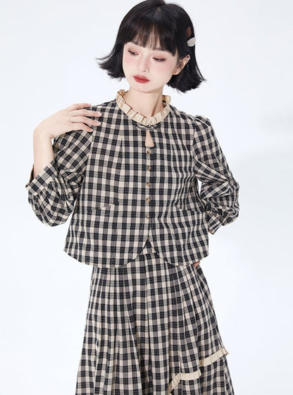 Loose Babydoll Top + Check Skirt