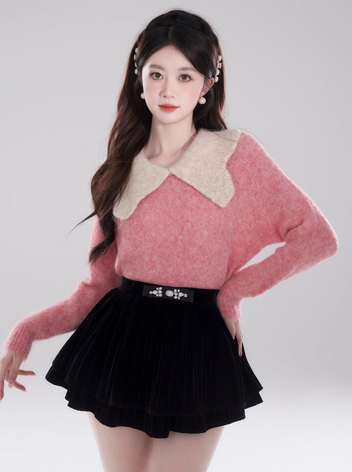 Mink Retro Collar Bi-French Knit