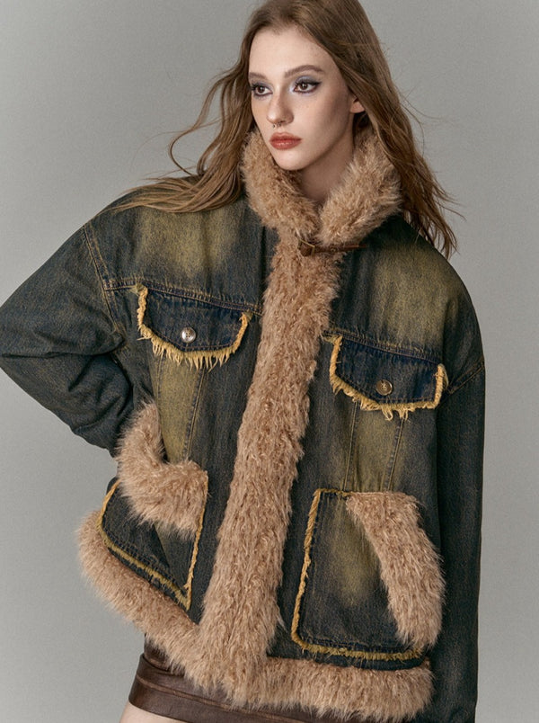 ウォッシュファーデザインデニムジャケット