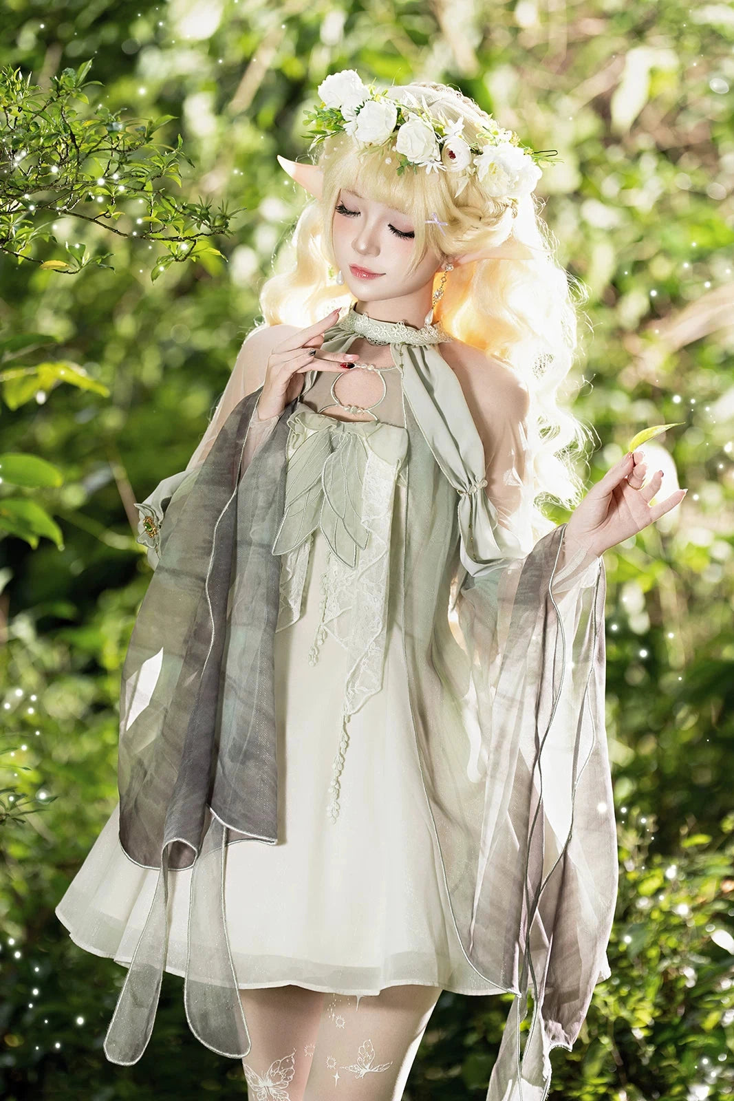【10月15日予約締切】Forest Fairy Lolita Style Green & Beige Wing Sleeve Cape Dress