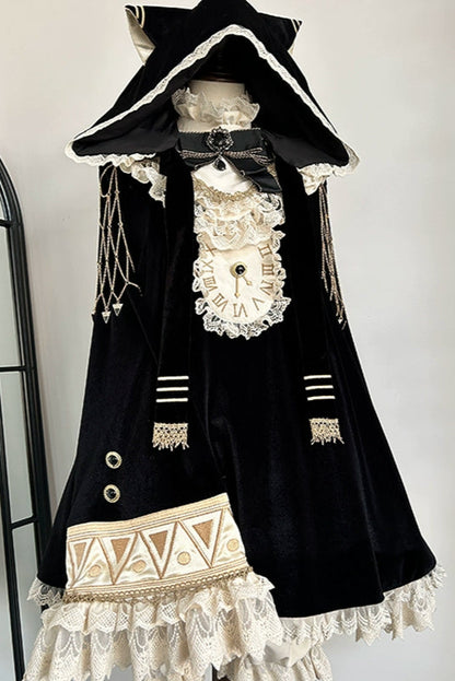 黒猫フリルクロックロリータドレス+パンプキンパンツ