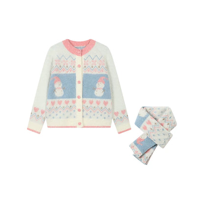 Sweet Fair Isle Sweater Cardigan + Scarf