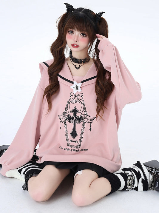 [3.4 Limited time 95% off] original navy collar star sweet girl two-dimensional college style loose spring and summer sweatshirt