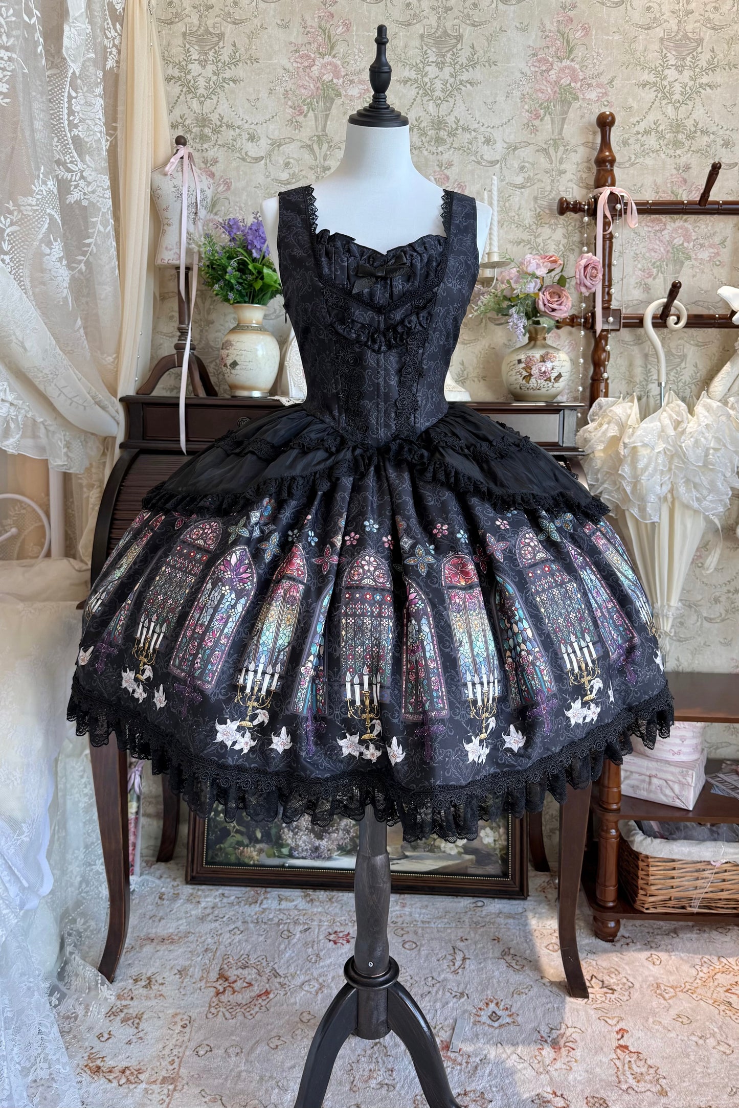 【9月28日予約締切】Gothic Lolita Stained Glass Lace Ruffle Corset JSK Dress