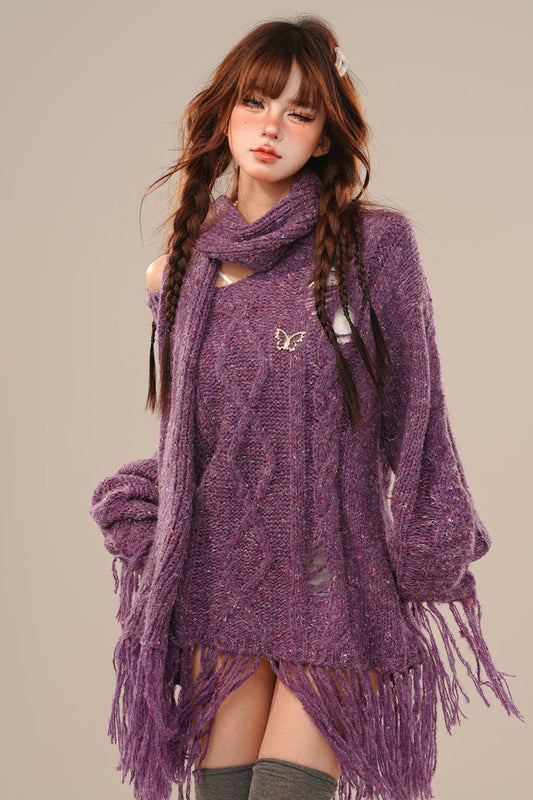 Loose fringe twist sweater