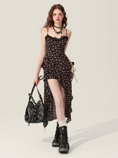 [31 mai 20 heures en vente] Shaoye eyes black floral slip dress women's summer long skirt