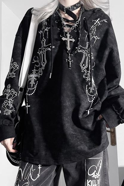 Subculture Dark Loose Hooded Top