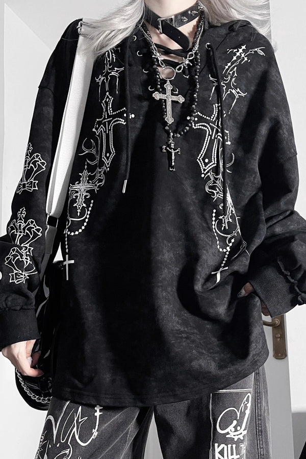 Subculture Dark Loose Hooded Top