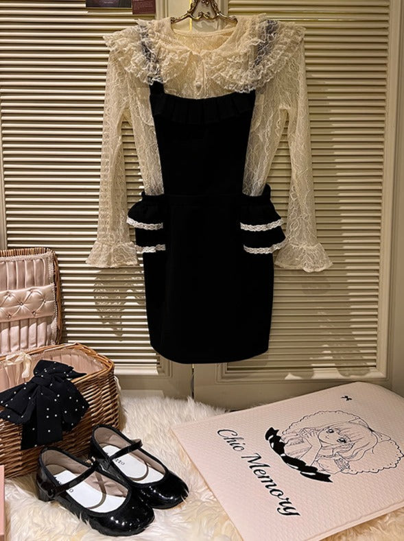 Ruffle Little Black Suspender Skirt [Reserved Item