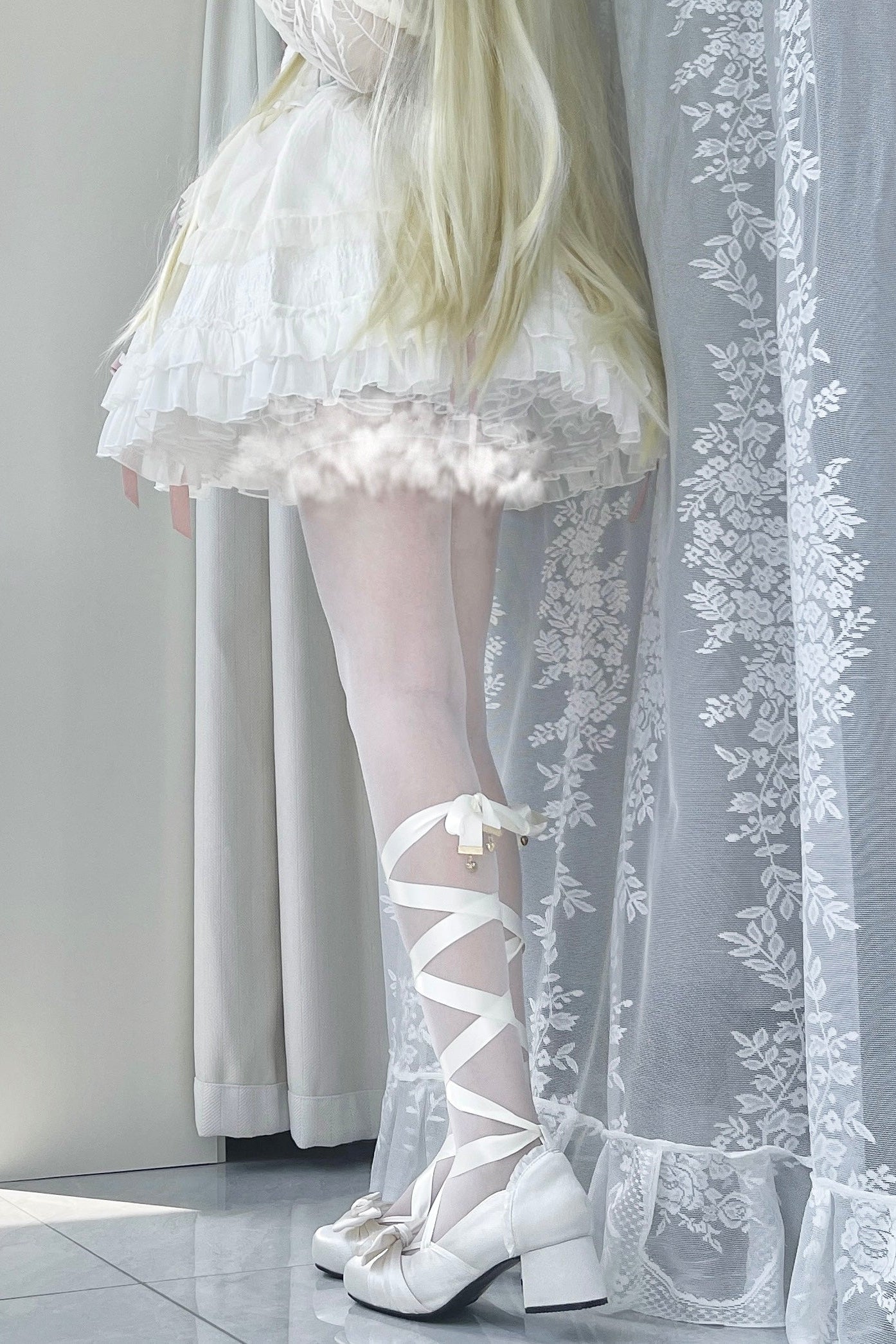 レースアップリボンバレエロリータシューズ